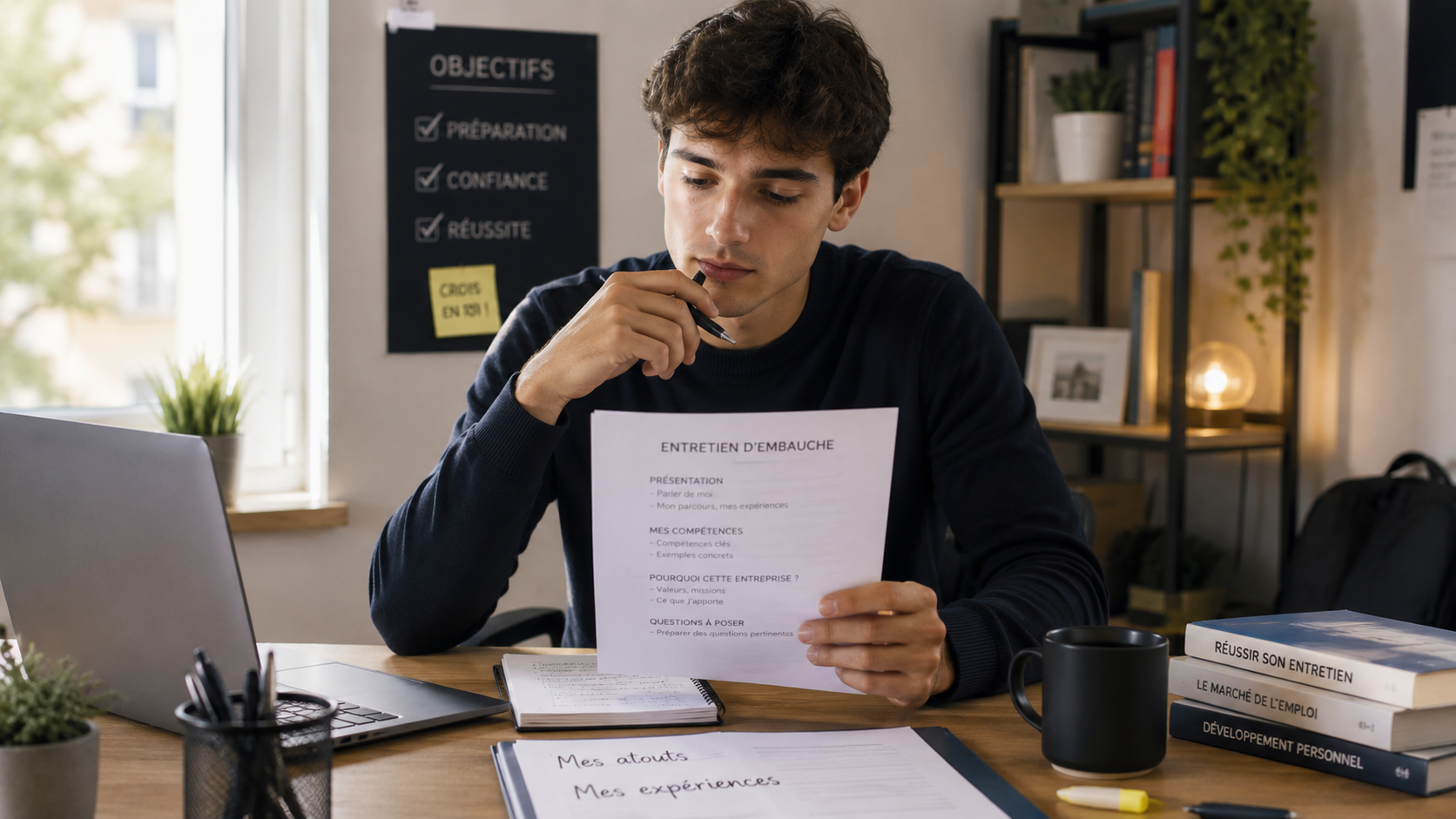 étudiant prépare son entretien